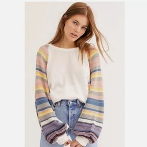 Free People We The Free Rainbow Dream Balloon Sleeve Knit Oversize Sweater XS